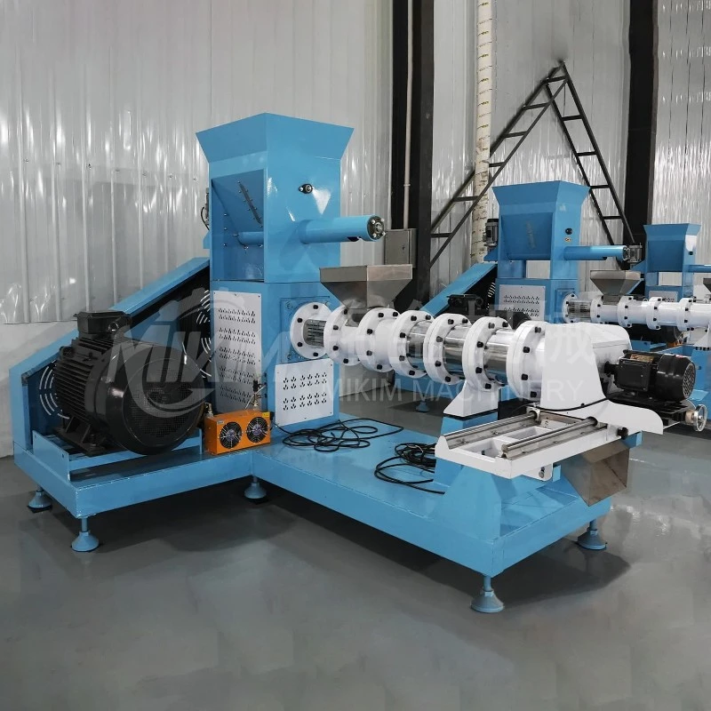 Full assembly of DGP series dry-type aquatic feed extruders in the factory, featuring high-torque main motors and precision screw barrels designed for small-scale sinking shrimp feed production. Full assembly of DGP series dry-type aquatic feed extruders in the factory, featuring high-torque main motors and precision screw barrels designed for small-scale sinking shrimp feed production.